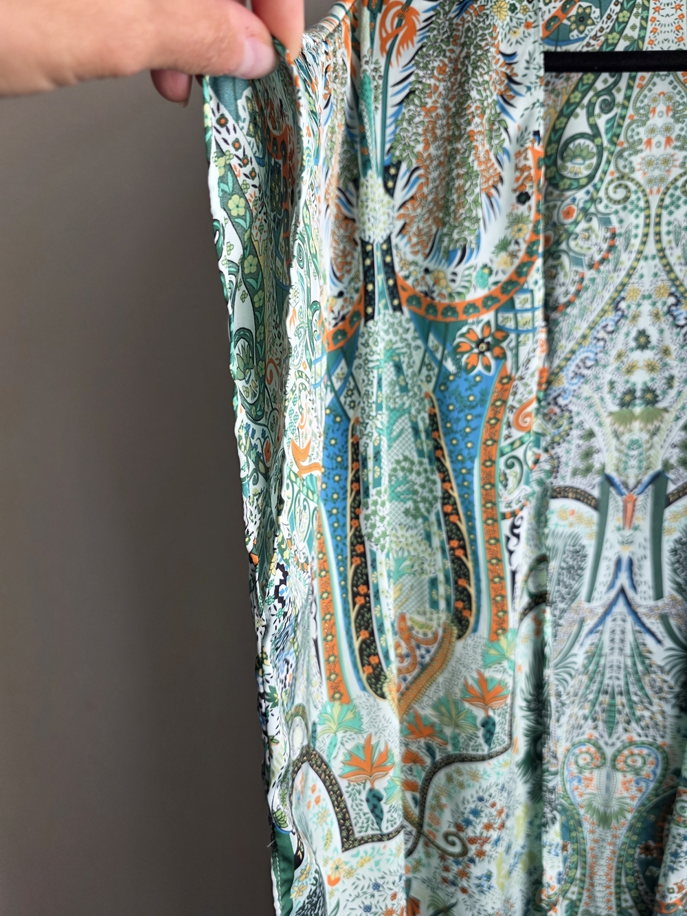 ACOA Boho Paisley Floral Satin Longline Kimono Duster Green Multi S/M - Picture 6 of 11